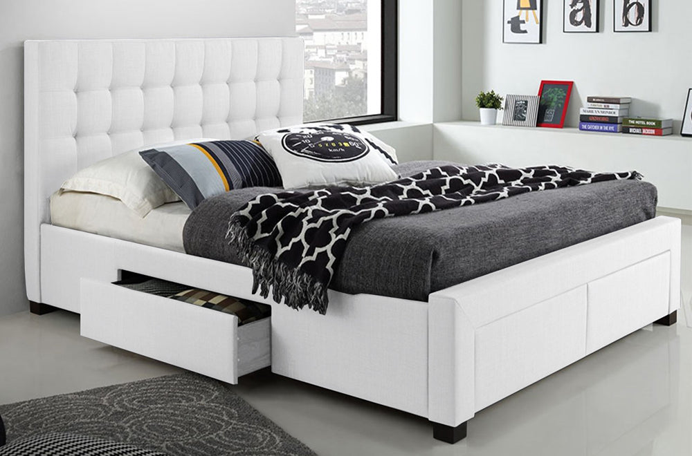 Luxurious Linen Tufted Platform Bed with Storage Drawers, No Box Spring
