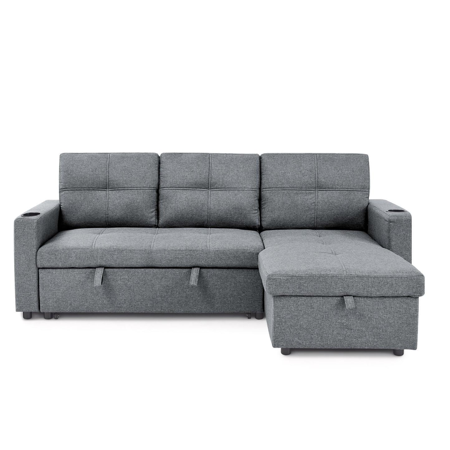 85-inch Reversible Grey Fabric Sectional Sofa with Pull-Out Bed