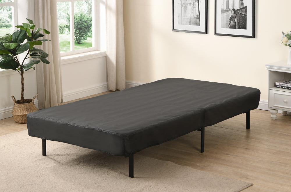 Heavy-duty compact folding bed frame with sturdy steel legs and quiet stability