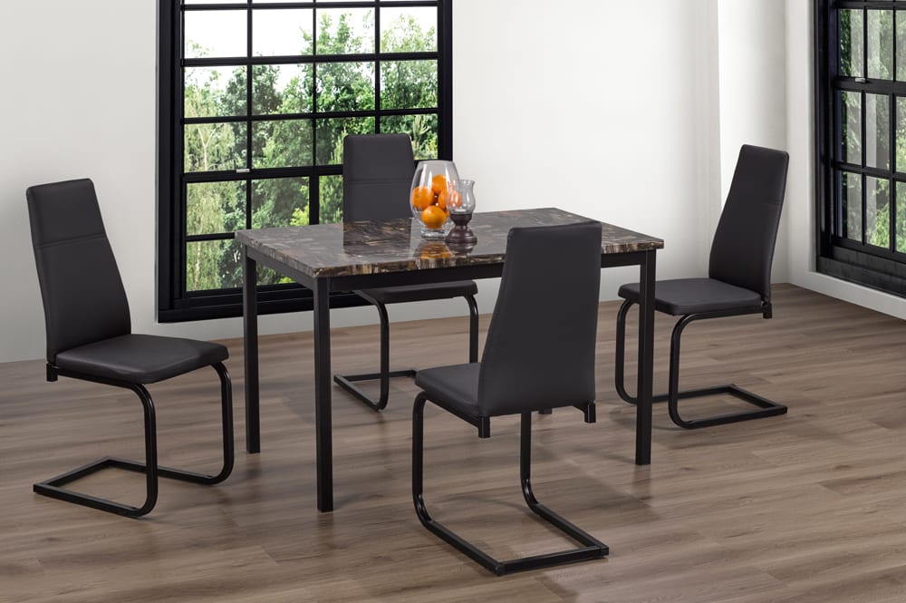 Modern Faux Marble 5-Piece Dining Set with Bonded Leather Chairs