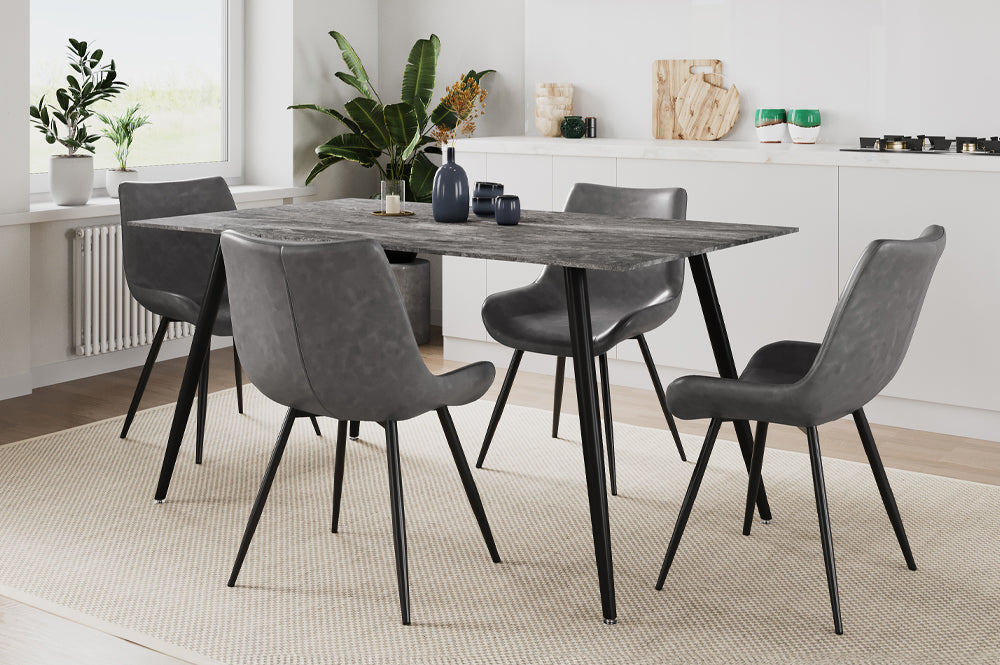 Grey Marble Sintered Stone Dining Table with Upholstered Chairs