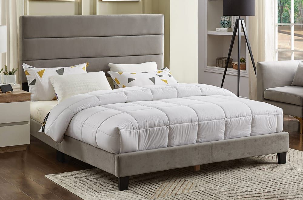 Luxurious Velvet Adjustable Headboard Bed with Channel Tufting, Box Spring Ready