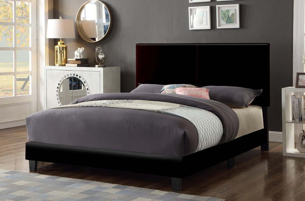 Elegant upholstered bed with adjustable headboard showing box spring setup