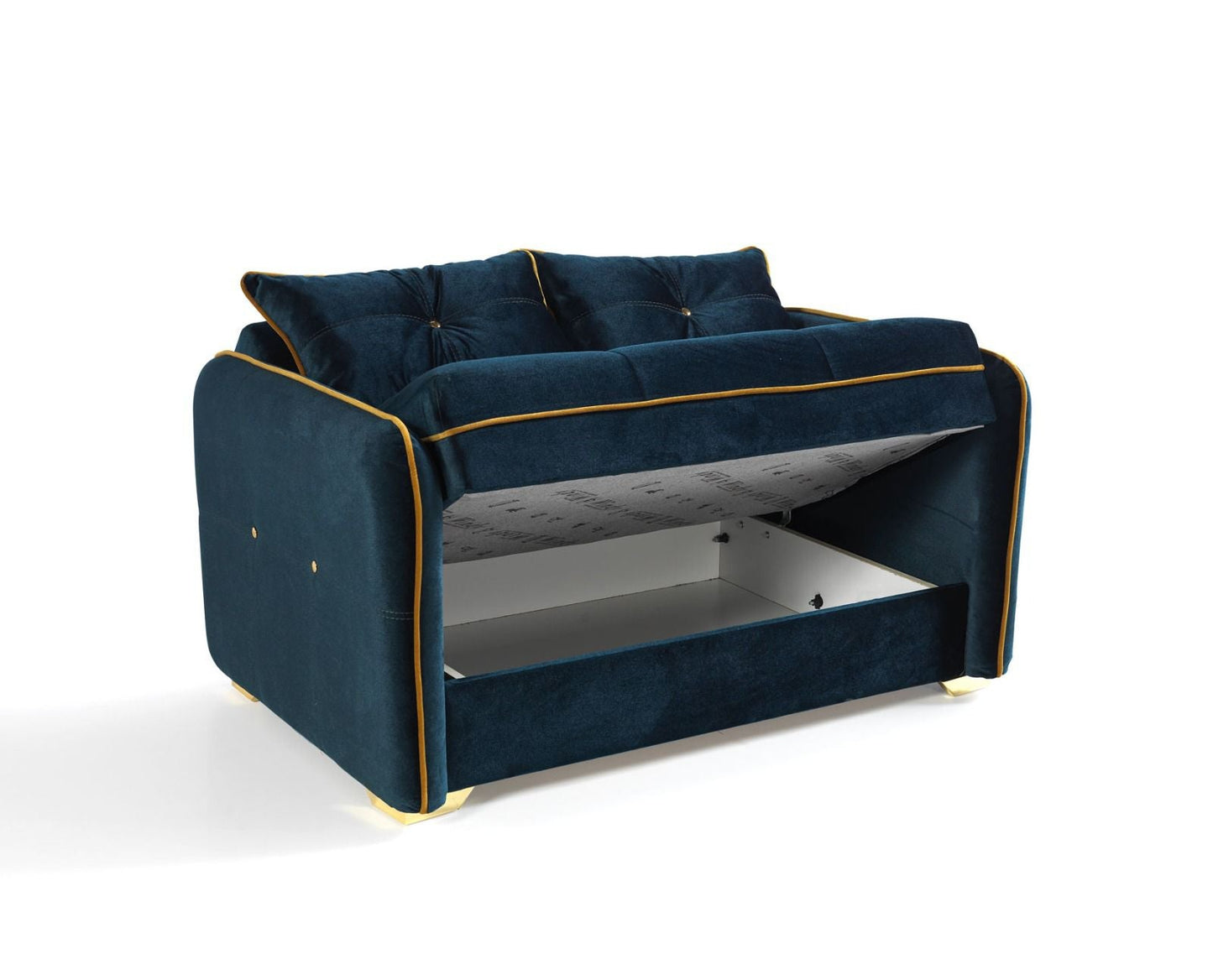 Torino Bluish Green Velvet Sofa Loveseat Chair with Storage Bed