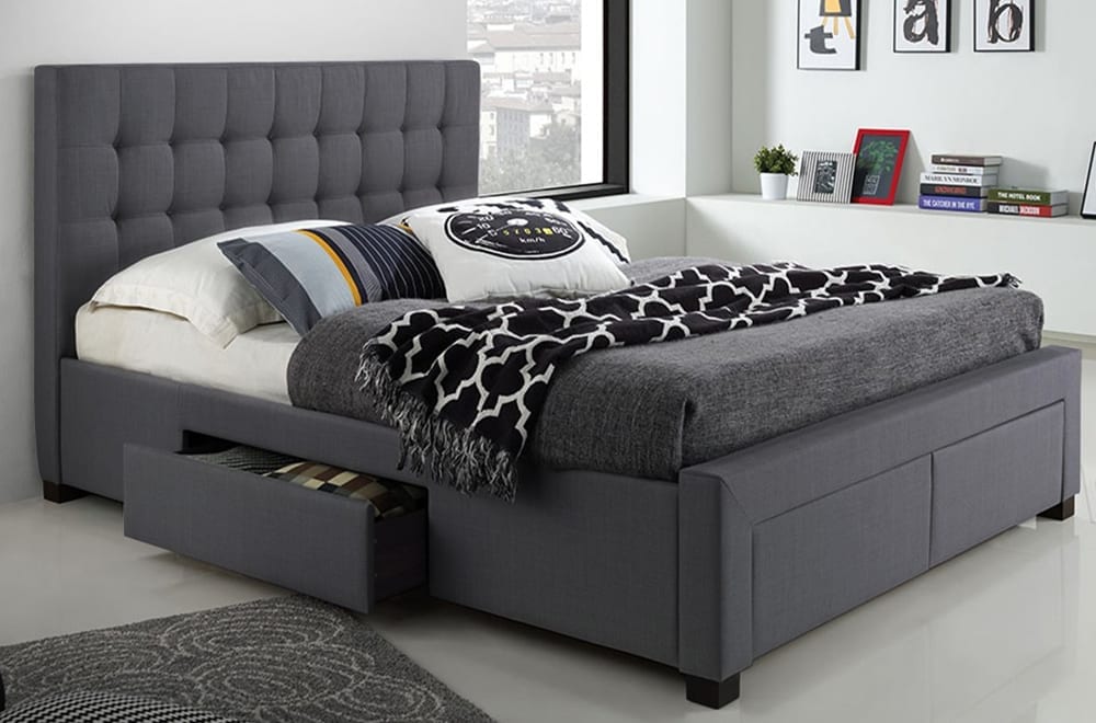 Luxurious Linen Tufted Platform Bed with Storage Drawers, No Box Spring
