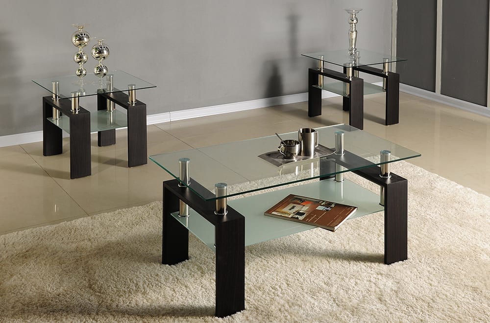 3-Piece Modern Glass Coffee Table Set with Frosted Shelf