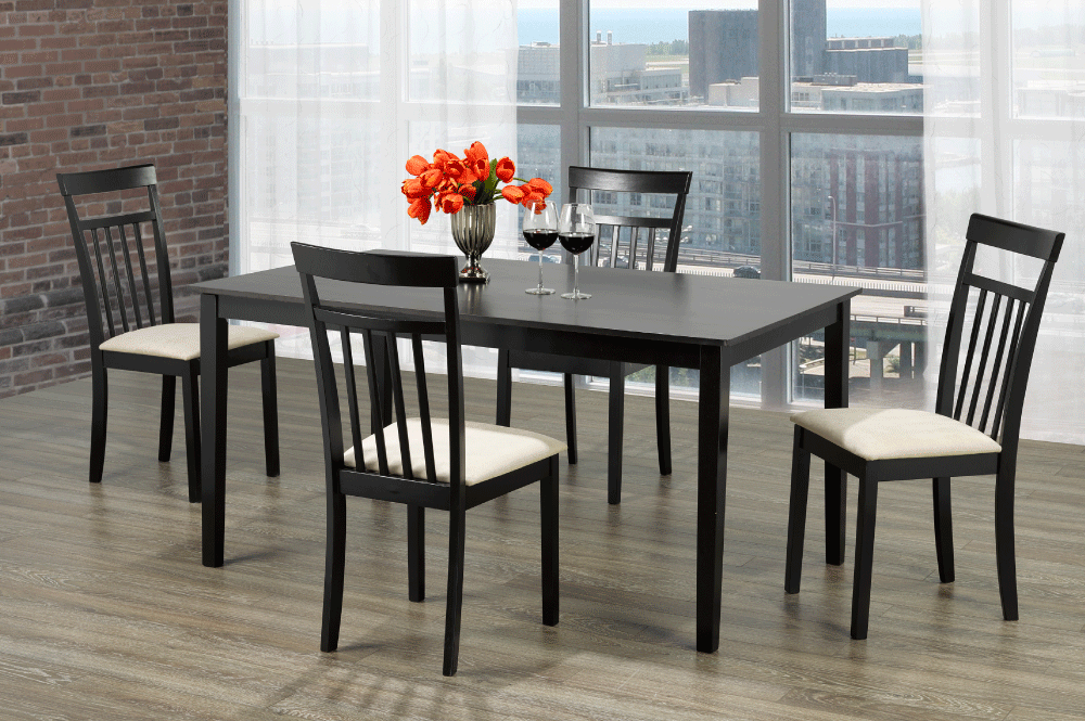 5-Piece Cappuccino Dining Set with Linen-Style Upholstered Chairs Space-Saving