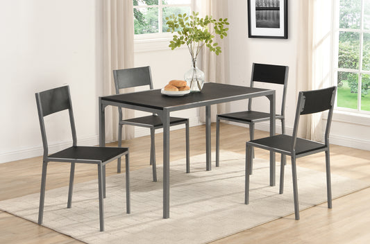 5-Piece Space-Saving Dining Set — Black Table, Gunmetal Legs