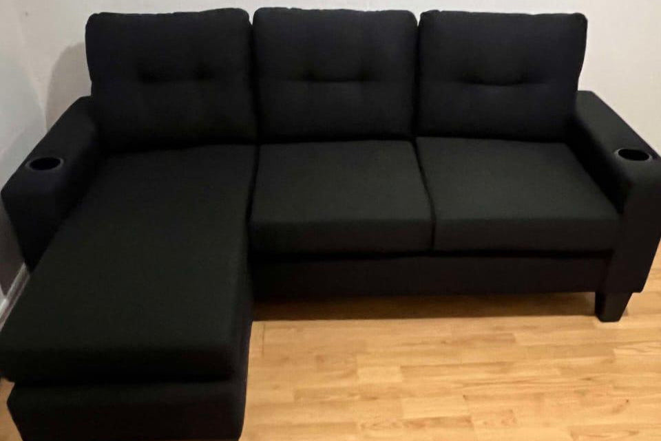 73-inch Reversible 3-Seater Fabric Sectional Sofa with Ottoman Cupholders