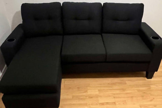 73-inch Reversible 3-Seater Fabric Sectional Sofa with Ottoman Cupholders