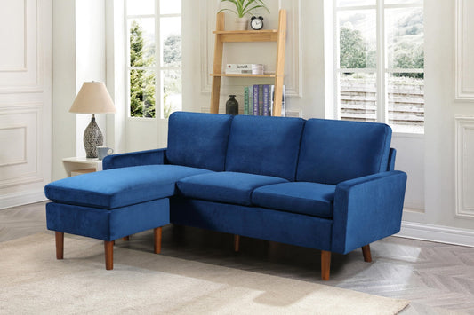 Full view of the 76-Inch Deep 3-Seater Velvet Reversible Sectional Sofa, showcasing the rich fabric and the comfortable, extra-deep seating cushions.