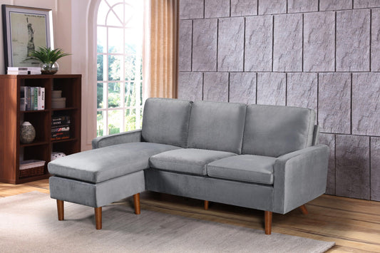 Full view of the 76-Inch Reversible Velvet Fabric Sectional Sofa, showcasing the rich texture and the compact L-shape configuration with chaise.
