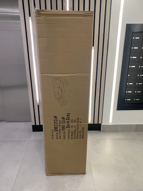 Angled view of the sectional highlighting the small 76 inch footprint and the flexibility of the reversible chaise base.