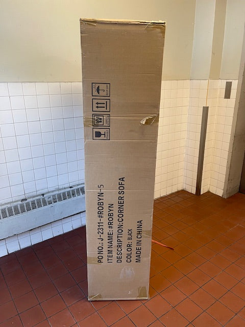 Reversible Black Linen Fabric Sectional Sofa with Soft Back Cushions