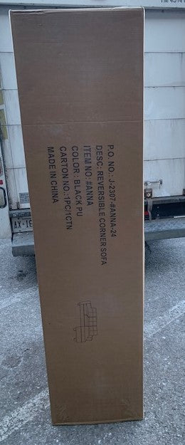 Anna Black PU Leather Reversible Sectional Sofa with Detachable Cushions