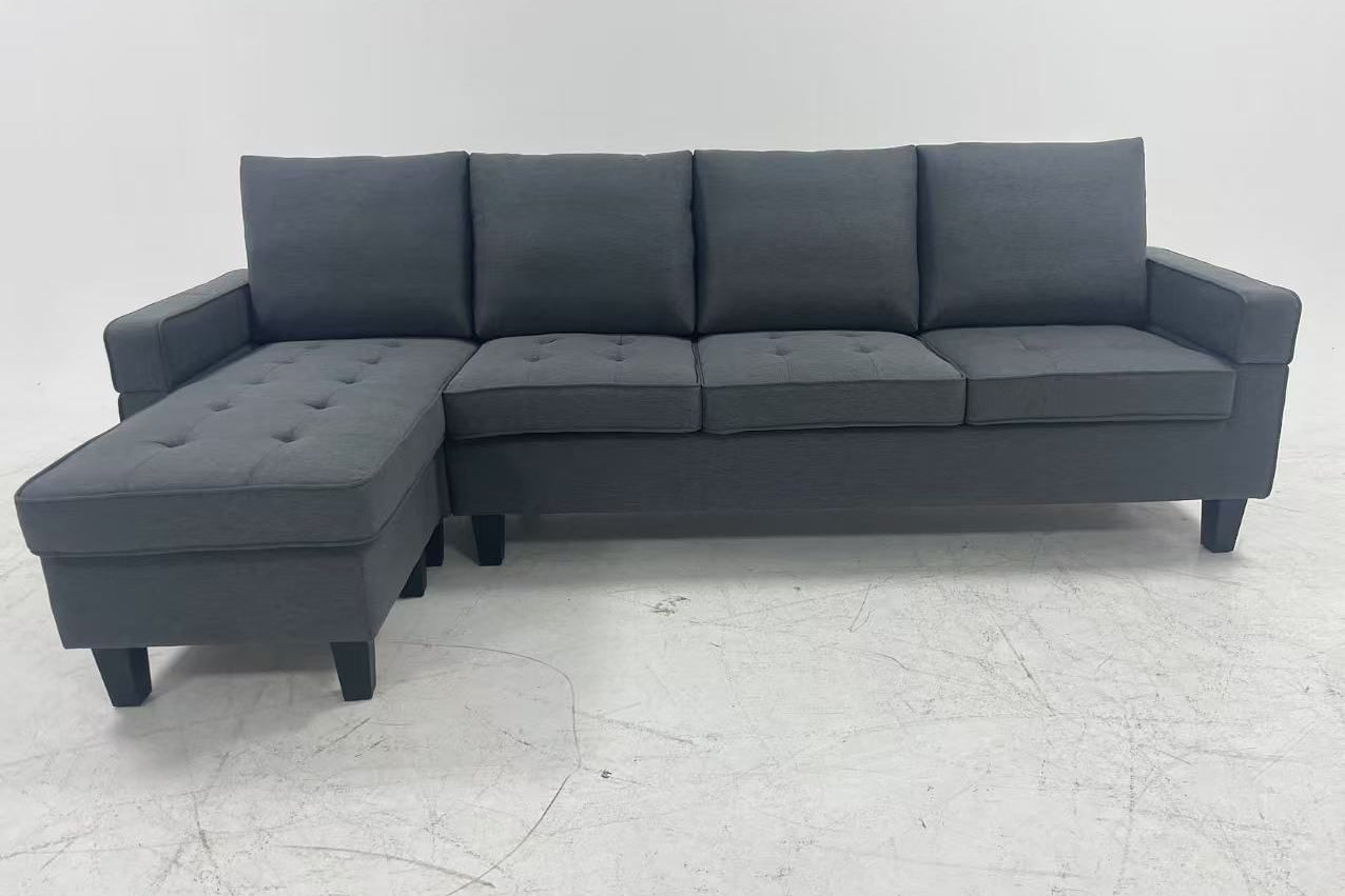 Black Reversible 4-Seater Fabric Sectional Sofa with Chaise
