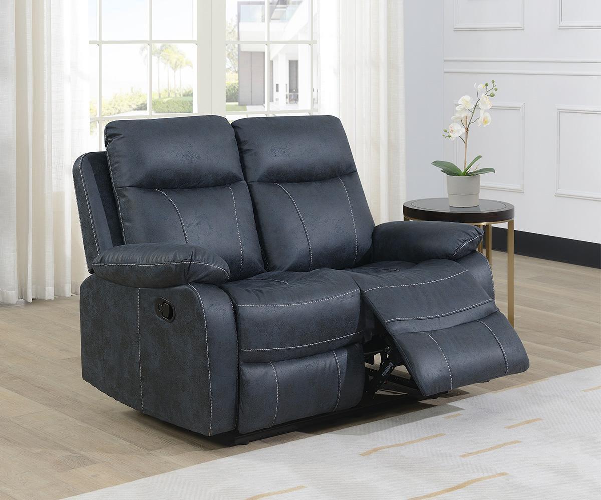 Side profile view of the Bristol Recliner Set with the footrest extended, emphasizing the manual recline function and deep seating.