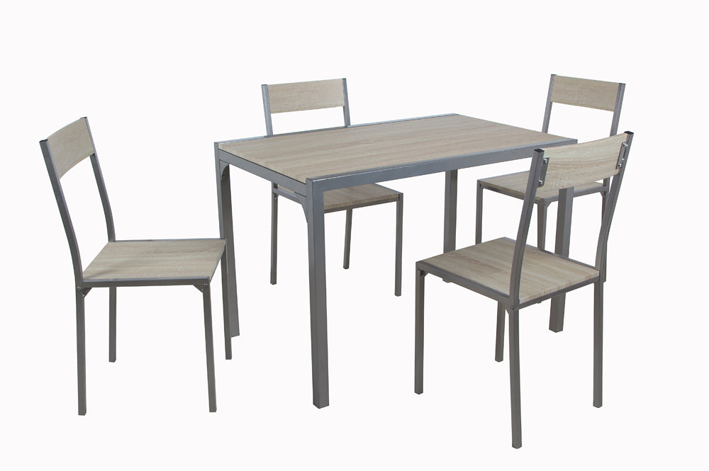 Compact 5-Piece Oak Finish Dining Set with Gunmetal Legs