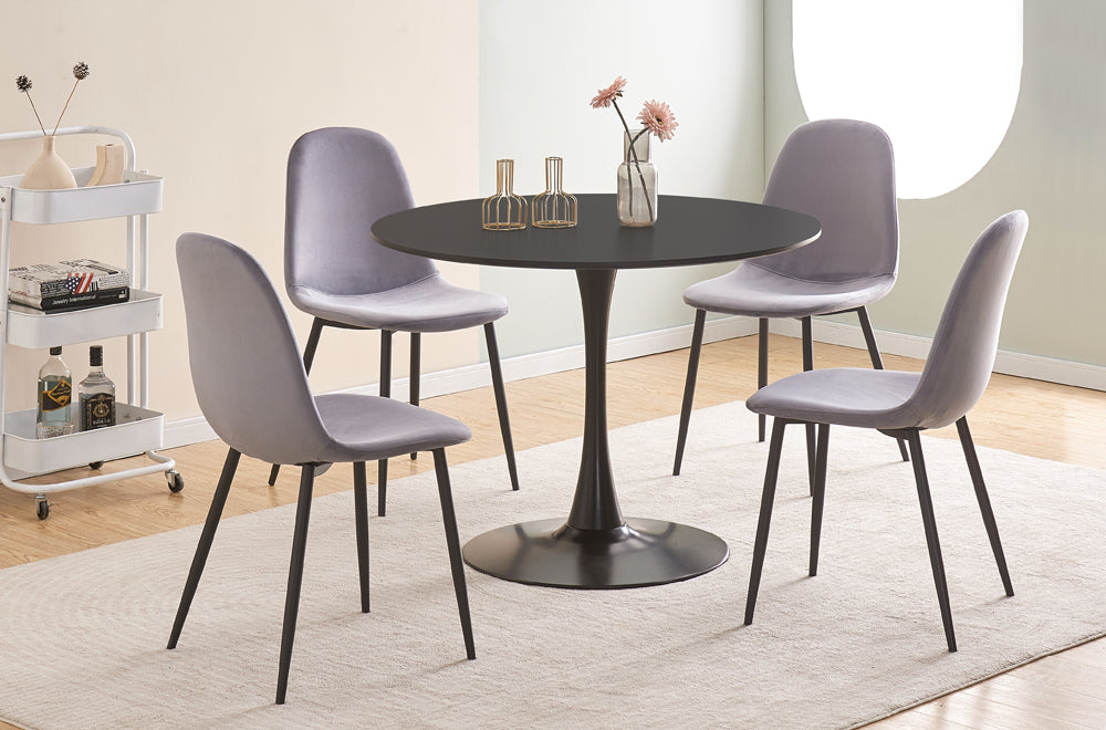 Compact Round Wood Veneer Dining Set with Velvet Cushioned Chairs