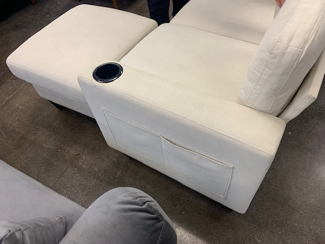 Reversible Cream Fabric Sectional Sofa with USB Ports & Cupholders