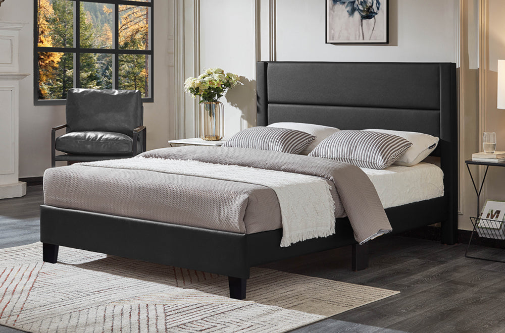 Elegant channel-tufted upholstered platform bed frame with deep horizontal tufting and modern design
