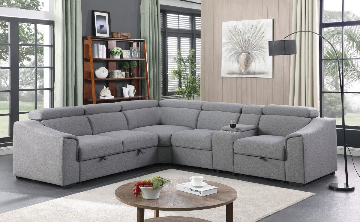 Angled view of the Emmett LHF Sectional Sofa with the bed function fully extended, demonstrating the comfortable sleeper surface and LHF shape.