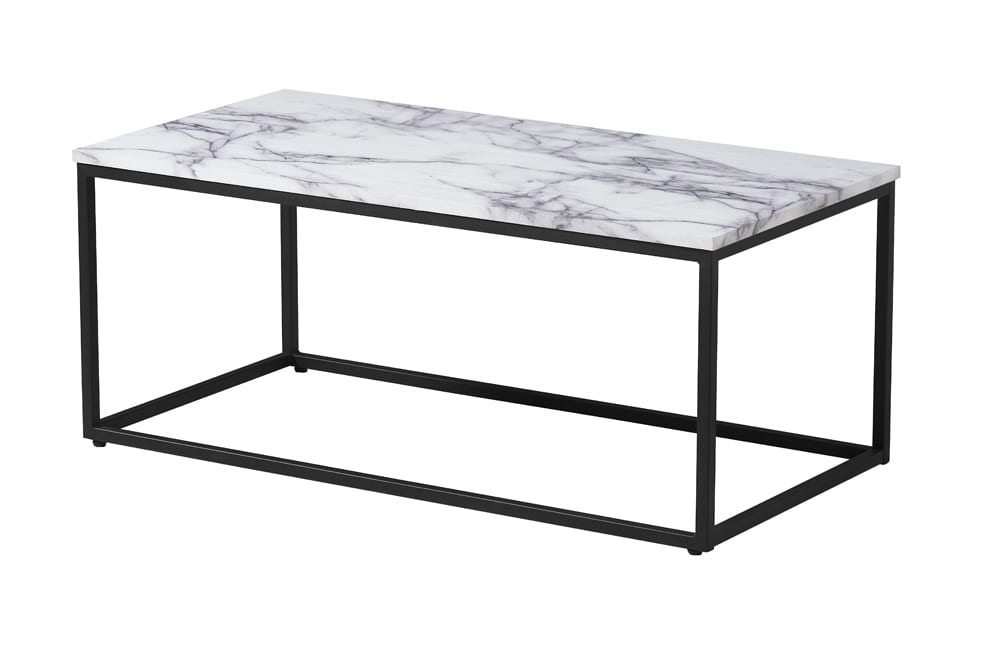 Close-up detail of the Faux Marble tabletop surface, emphasizing the realistic veining pattern and smooth finish.