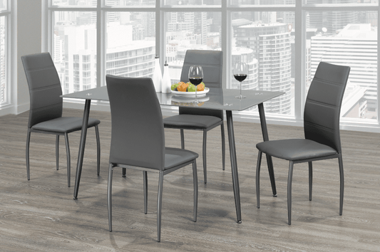 Frosted Grey Glass Dining Set with Curved Leatherette Chairs