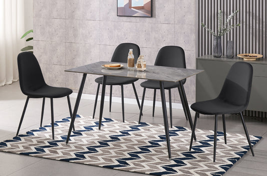 Grey Marble Sintered Stone 5-Piece Dining Set with Velvet Chairs