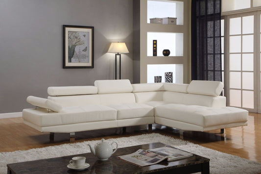 Full view of the Jenny White Air PU Leather Sectional Sofa, showcasing the sleek, fixed Right-Hand Facing (RHF) configuration and adjustable headrests.