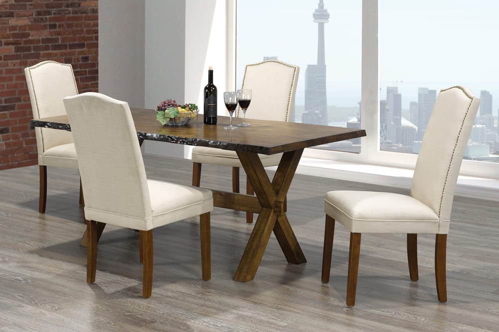 Live Edge 5-Piece Dining Set with Linen Parson Chairs