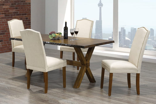 Live Edge 5-Piece Dining Set with Linen Parson Chairs