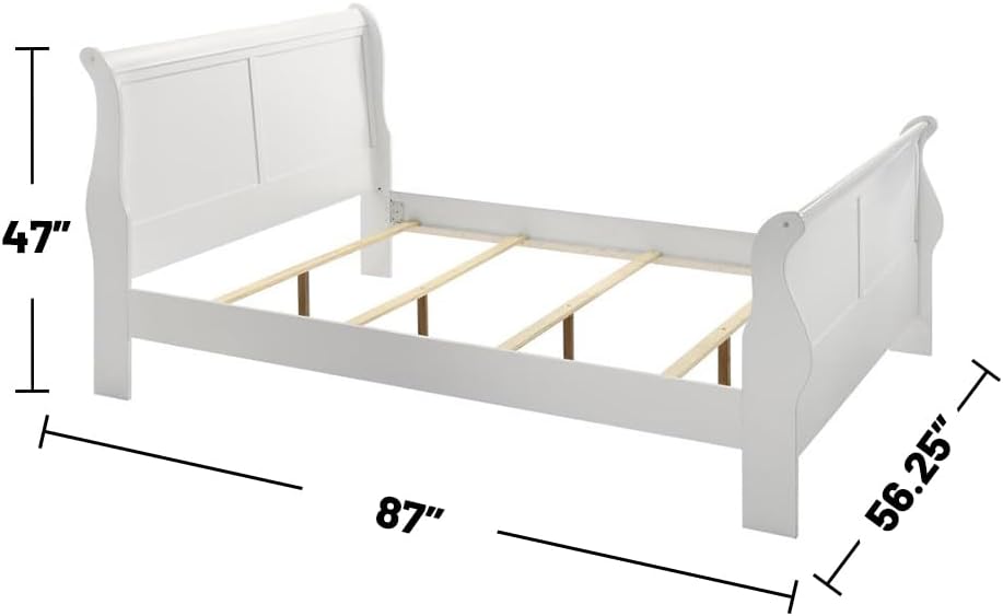 The Louis Philippe dresser with mirror, showcasing the antique brass bail pulls and ample drawer storage in the white finish.