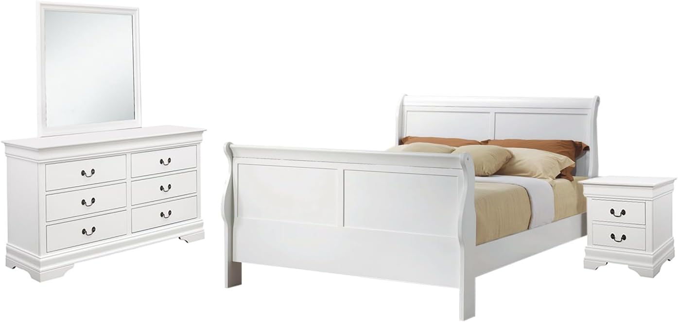The full-size Louis Philippe sleigh bed in white, highlighting the curved headboard and footboard design.