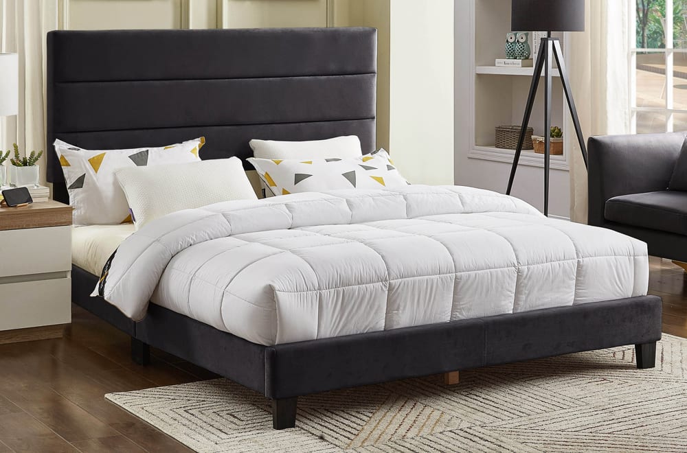 Luxurious Velvet Adjustable Headboard Bed with Channel Tufting, Box Spring Ready