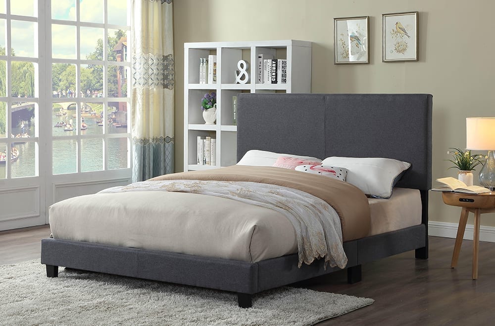 Modern upholstered bed frame with adjustable height headboard and elegant design

