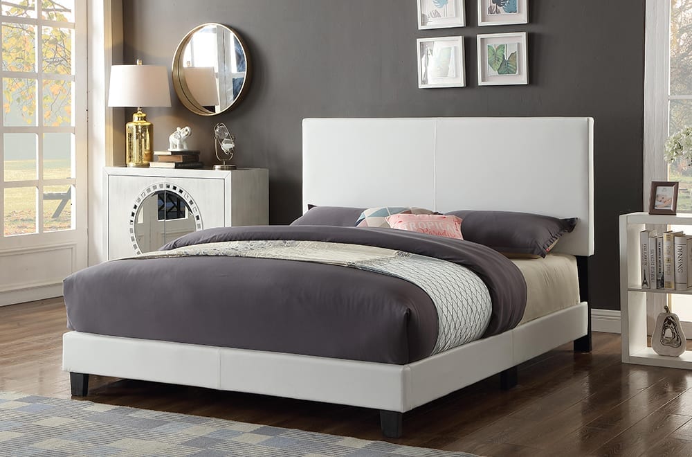 Contemporary upholstered bed frame with adjustable headboard and soft fabric finish
