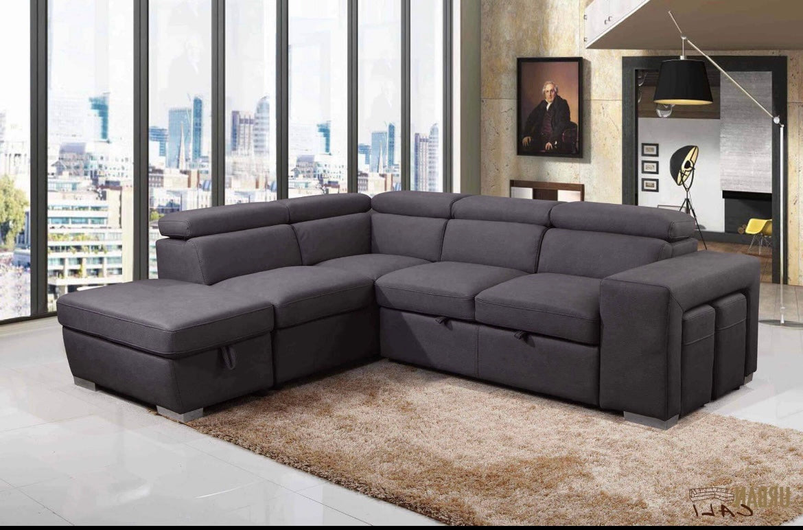 Pasadena Large Sleeper Sectional Sofa Bed with Storage Ottoman
