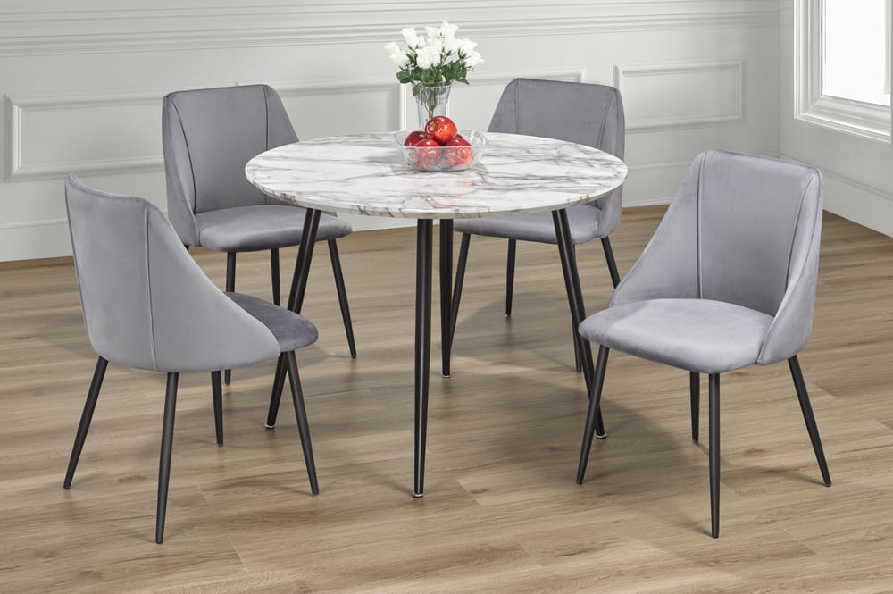 Round Faux Marble Dining Set with Velvet Upholstered Chairs