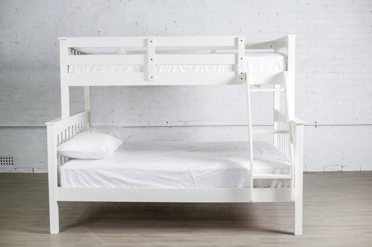 Single over double bunk bed separated into two individual beds: one twin bed and one full/double bed, showcasing its convertible design.