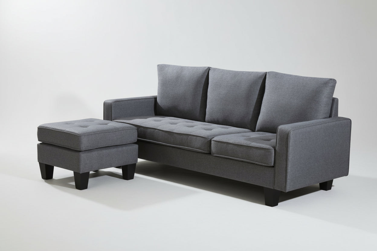 Close-up view of the sectional's backrest and seat cushions, emphasizing the plush fill and rich texture of the soft Grey Velvet fabric.