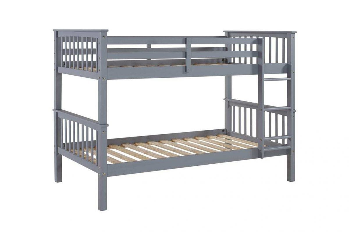 Solid wood twin over twin bunk bed in espresso finish, highlighting the safety guardrails and sturdy wooden construction.