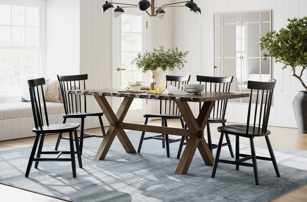 Solid Wood Live-Edge Pedestal Dining Set with Windsor Chairs